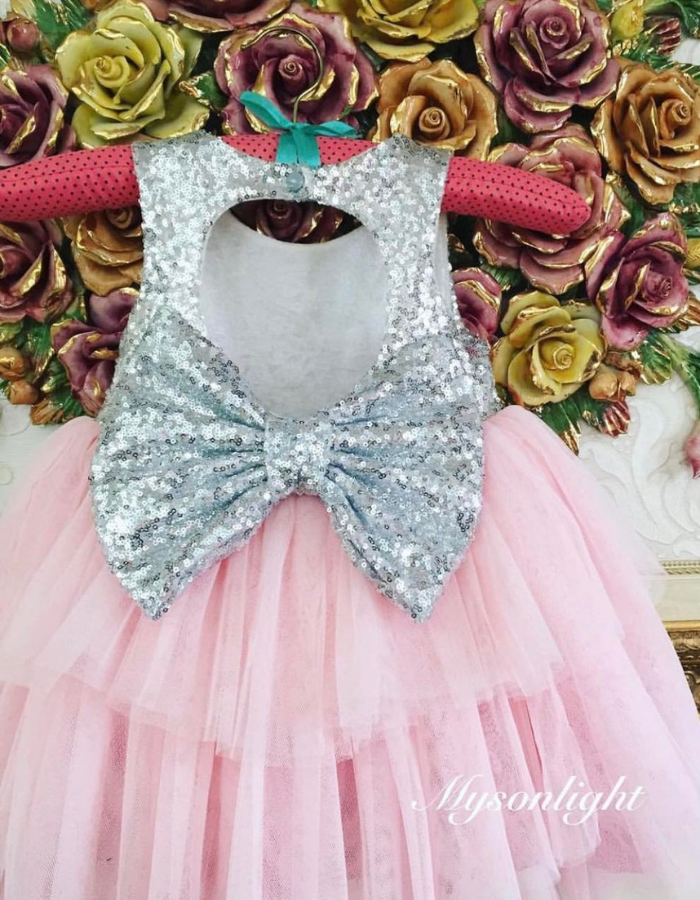 Classic Sequined Bow with Open Back Baby & Kids Gown