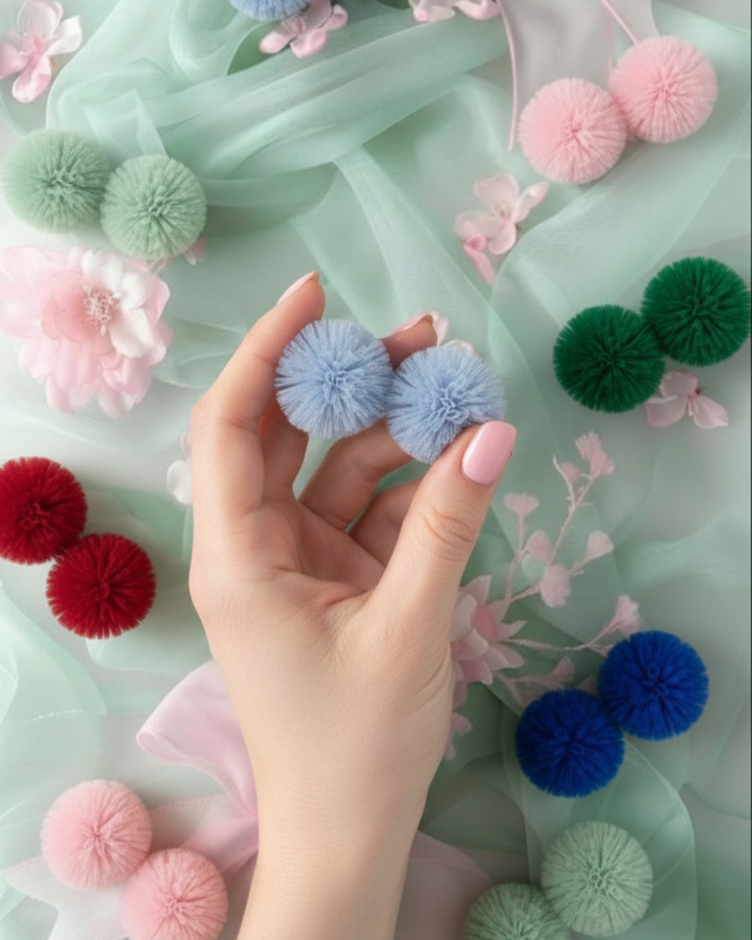 Tulle Pom Pom Hair Accessories – Cute Pigtail & Hair tie
