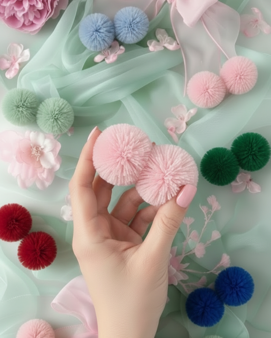 Tulle Pom Pom Hair Accessories – Cute Pigtail & Hair tie