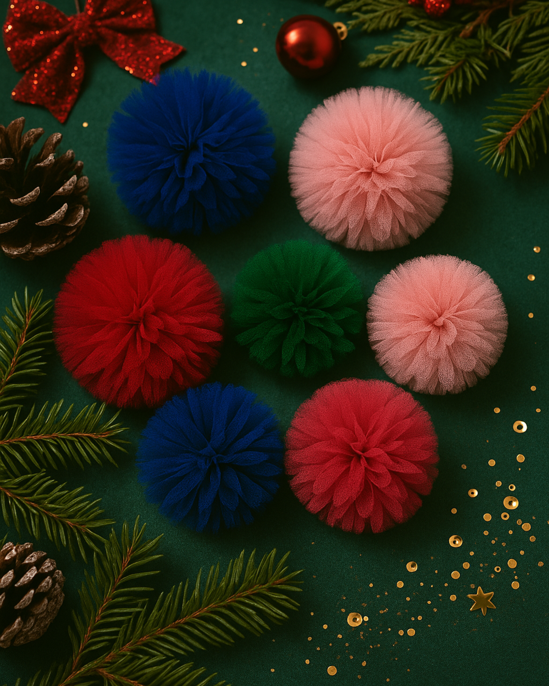 Tulle Pom Pom Hair Accessories – Cute Pigtail & Hair tie
