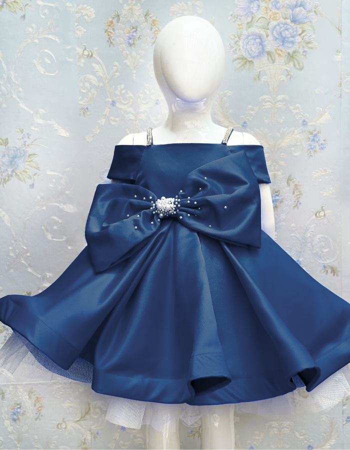 Iona Midi Length Bow Kids Gown with Pearls