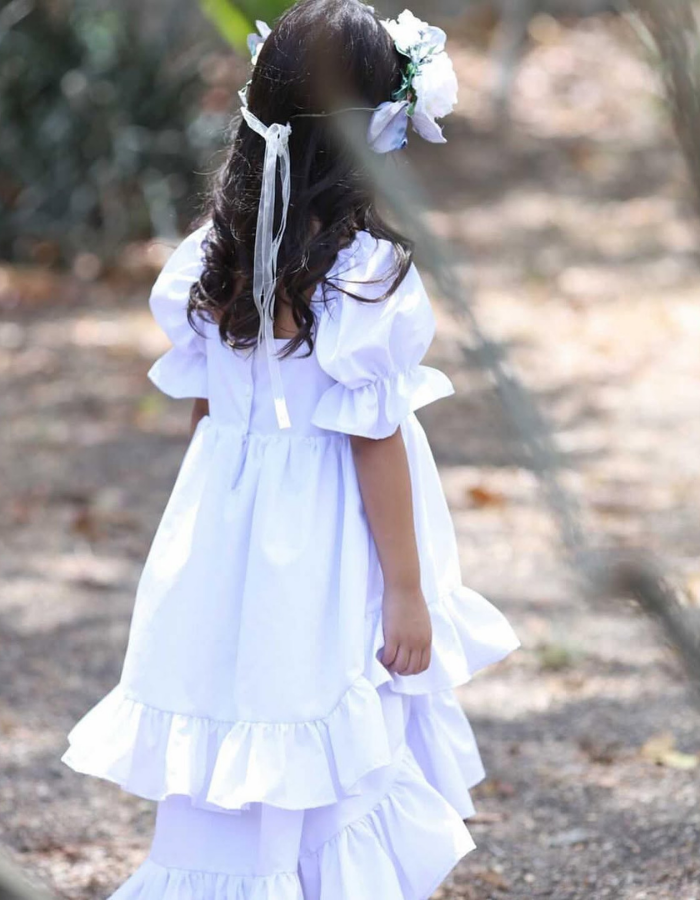 Saffron Puff Sleeve Ruffle Skirt Kids and Women's Dress Twinning MysonLight