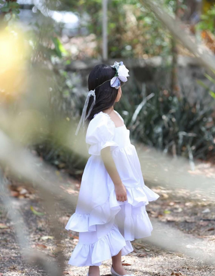 Saffron Puff Sleeve Ruffle Skirt Kids and Women's Dress Twinning MysonLight