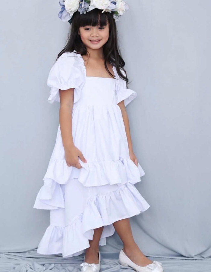 Saffron Puff Sleeve Ruffle Skirt Kids and Women's Dress Twinning MysonLight