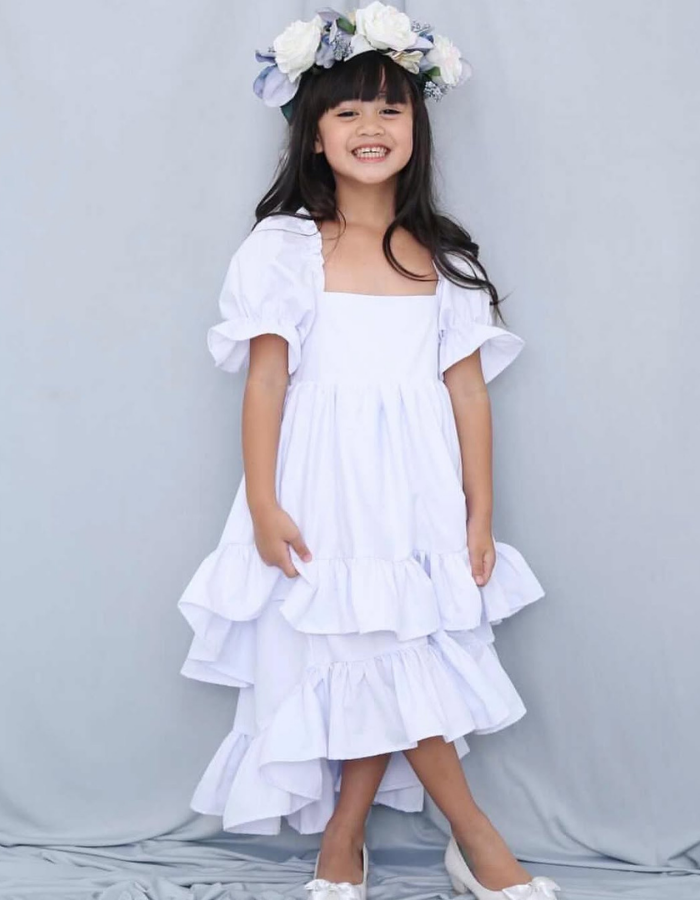 Saffron Puff Sleeve Ruffle Skirt Kids and Women's Dress Twinning MysonLight