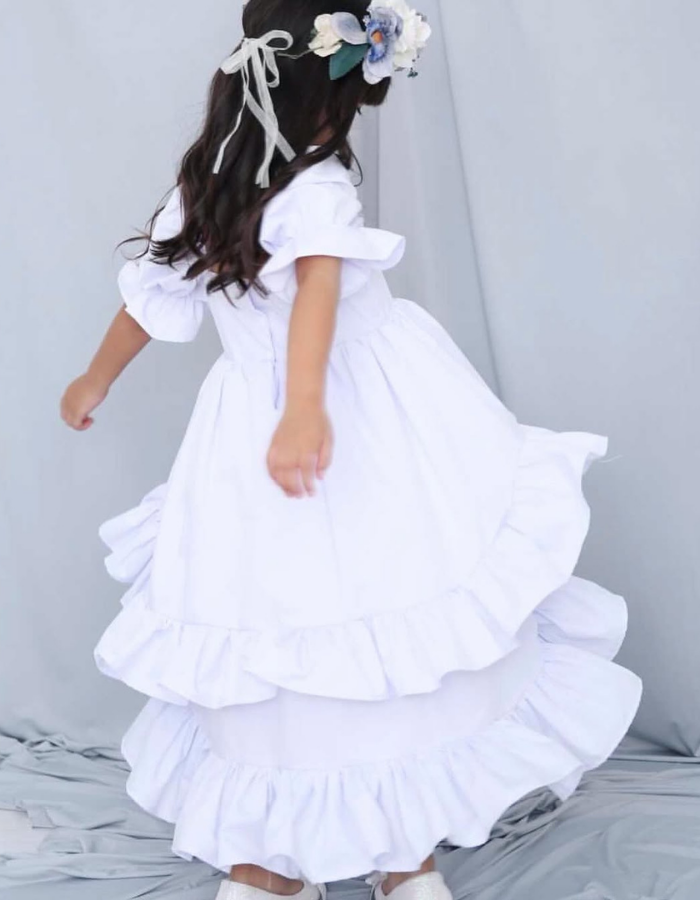Saffron Puff Sleeve Ruffle Skirt Kids and Women's Dress Twinning MysonLight