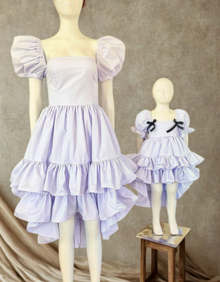 Saffron Puff Sleeve Ruffle Skirt Kids and Women's Dress Twinning MysonLight