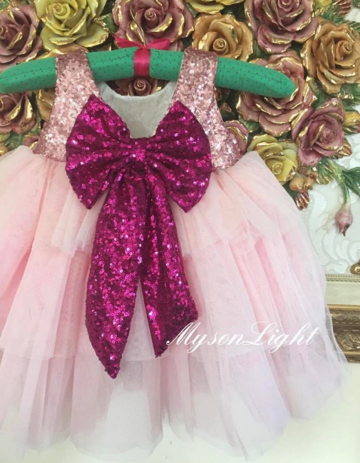 Classic Sequined Bow with Open Back Baby & Kids Gown
