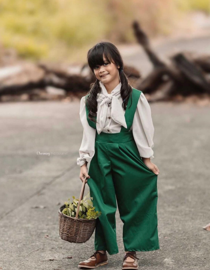 Lavinia Loose Bow Vintage Top And Evvie Suspender Skirt for Kids MysonLight