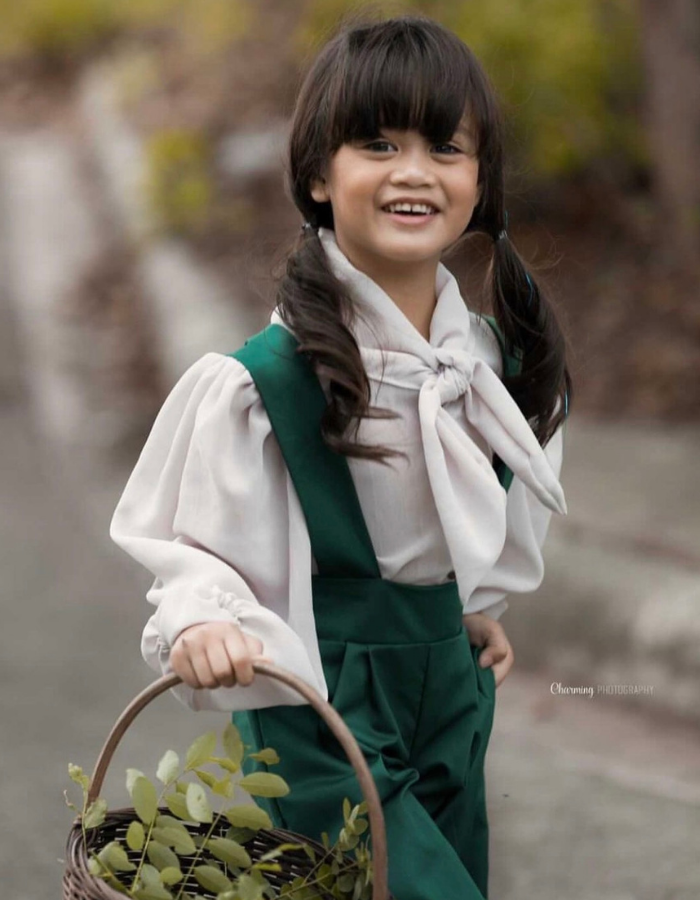 Lavinia Loose Bow Vintage Top And Evvie Suspender Skirt for Kids MysonLight
