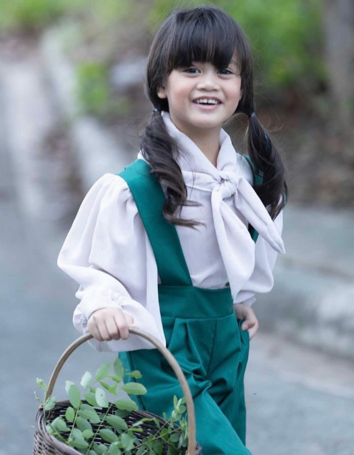 Lavinia Loose Bow Vintage Top And Evvie Suspender Skirt for Kids MysonLight