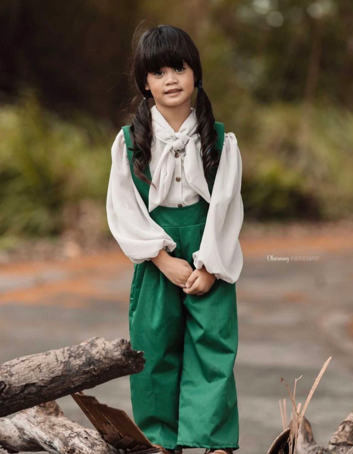 Lavinia Loose Bow Vintage Top And Evvie Suspender Skirt for Kids MysonLight