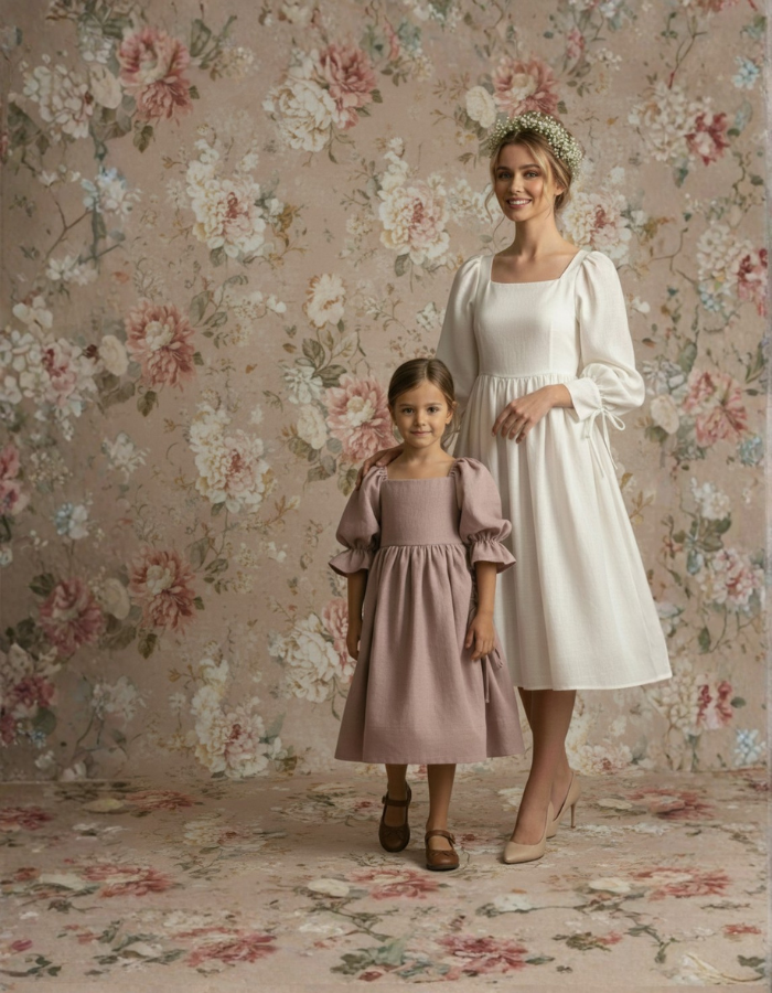 Ophelia Classic Doll Linen Kids and Ladies Vintage Dress Twinning Outfit