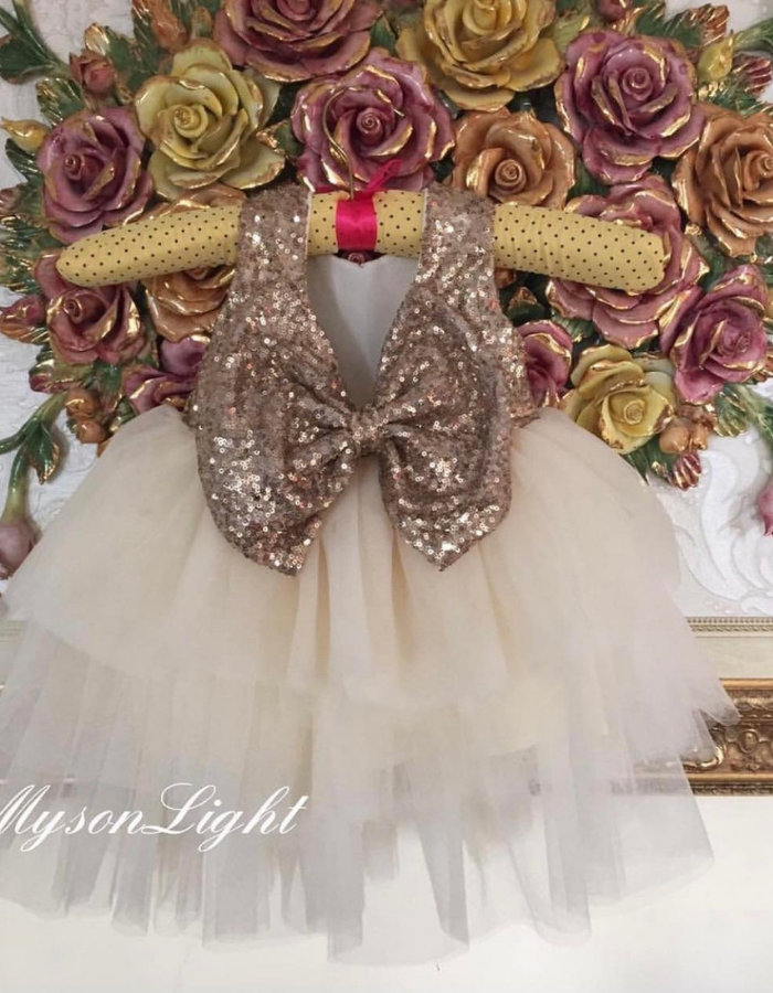 Classic Sequined Bow with Open Back Baby & Kids Gown