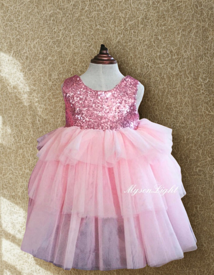 Classic Sequined Bow with Open Back Baby & Kids Gown