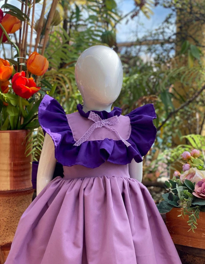 Agathe Ruffle Neck Vintage with Bow Sash Kids Dress MysonLight