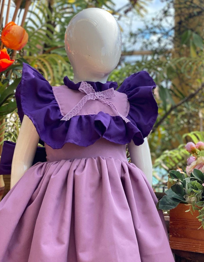 Agathe Ruffle Neck Vintage with Bow Sash Kids Dress MysonLight
