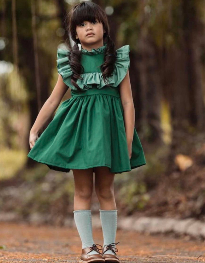 Agathe Ruffle Neck Vintage with Bow Sash Kids Dress MysonLight