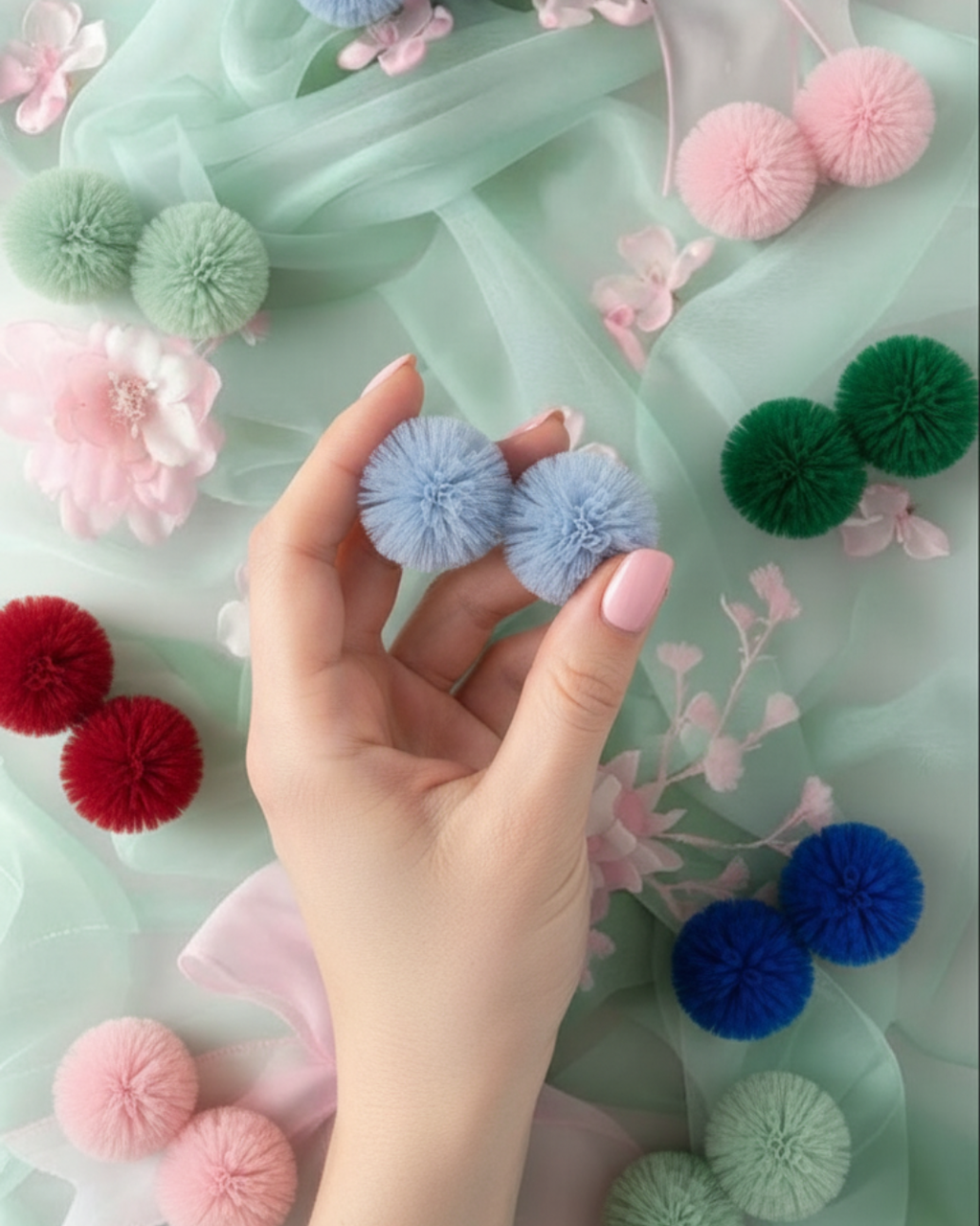 Tulle Pom Pom Hair Accessories – Cute Pigtail & Hair tie