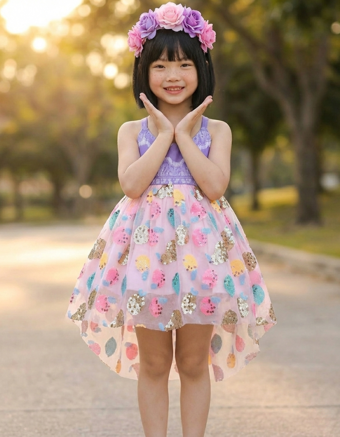 Julia Lavender & Fruits Kids Dress
