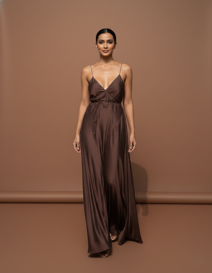 Caramel Wrap-around Maxi  Women's Assymetrical Long Dress