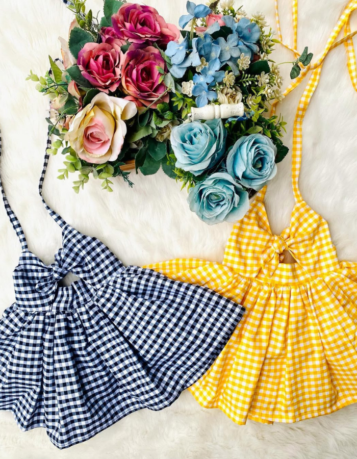 Santorini Gingham Checkerd Kids Dress Twinning Women's Dress