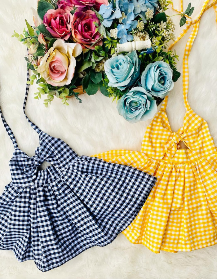 Santorini Gingham Checkerd Kids Dress Twinning Women's Dress