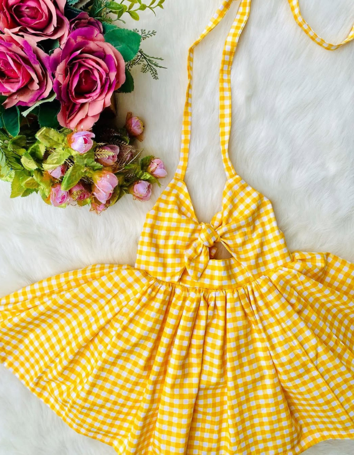 Santorini Gingham Checkerd Kids Dress Twinning Women's Dress