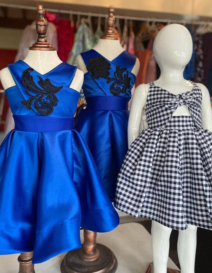 Santorini Gingham Checkerd Kids Dress Twinning Women's Dress