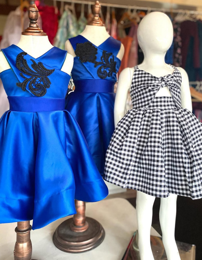 Santorini Gingham Checkerd Kids Dress Twinning Women's Dress