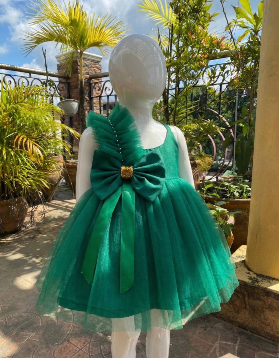 Yennefer Big Bow Tulle Dress For Kids In Red and Emerald Green Party Dress