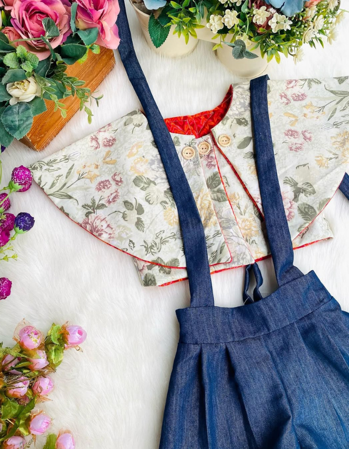 Ruru capelet Top with Cape & Evvie Suspender Vintage Shorts Kids Set