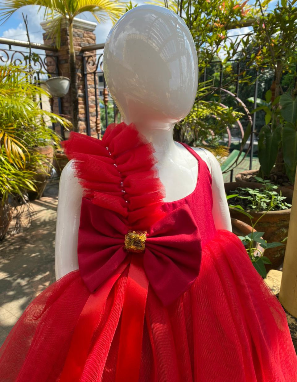 Yennefer Big Bow Tulle Dress For Kids In Red and Emerald Green Party Dress