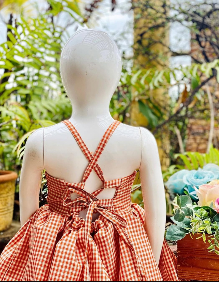 Santorini Gingham Checkerd Kids Dress Twinning Women's Dress
