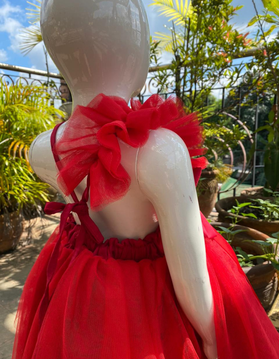Yennefer Big Bow Tulle Dress For Kids In Red and Emerald Green Party Dress