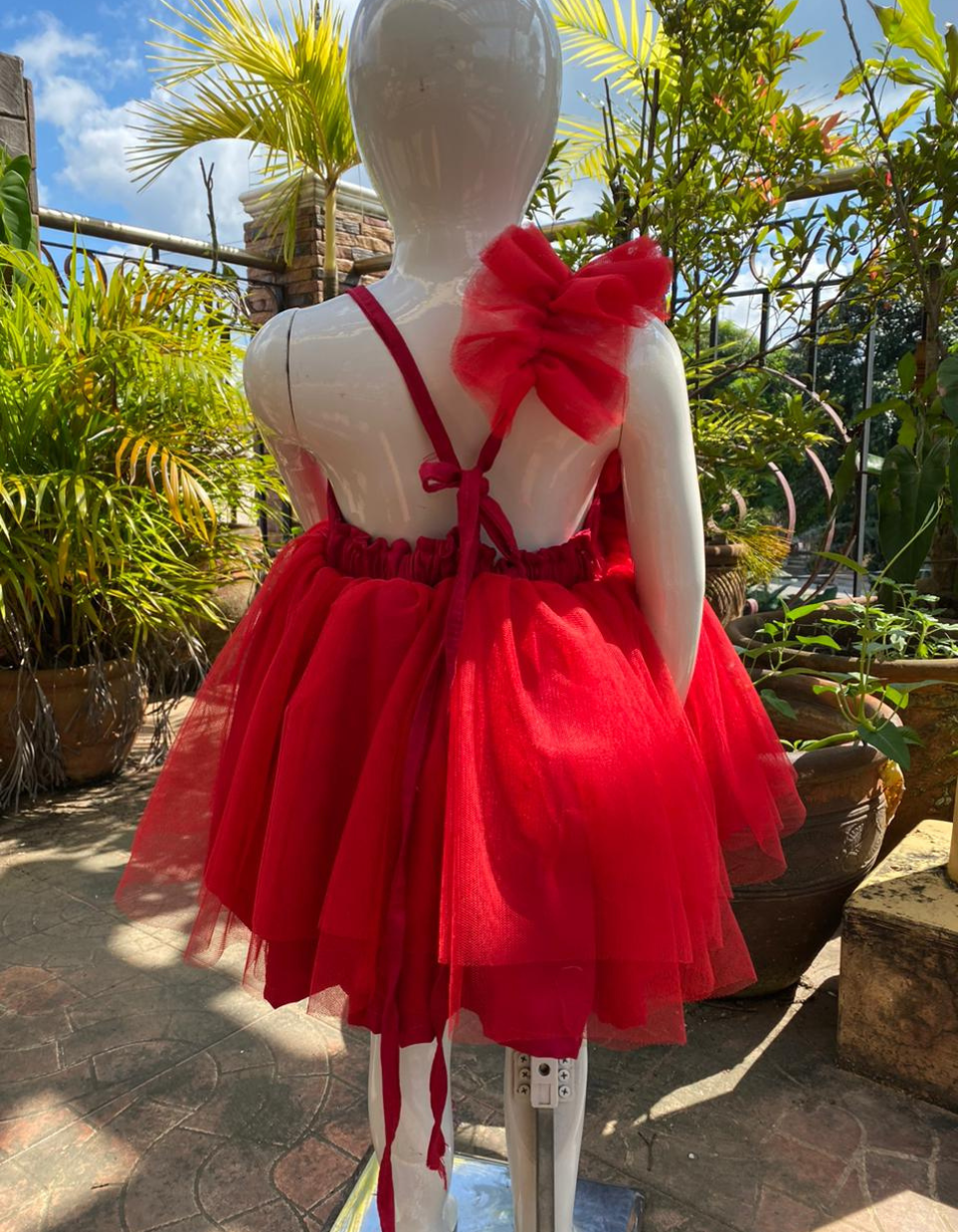Yennefer Big Bow Tulle Dress For Kids In Red and Emerald Green Party Dress
