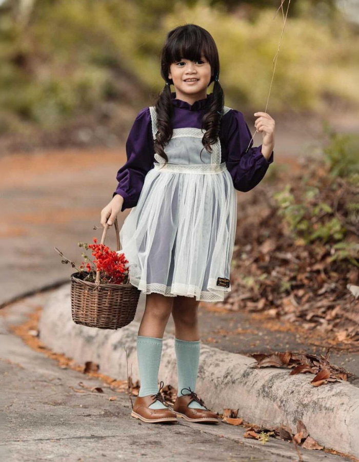 Fawn Vintage Tulle Apron Pinafore with Agathe Vintage Ruffle Kids Dress Set