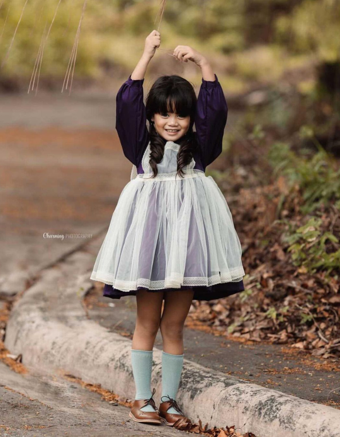 Fawn Vintage Tulle Apron Pinafore with Agathe Vintage Ruffle Kids Dress Set