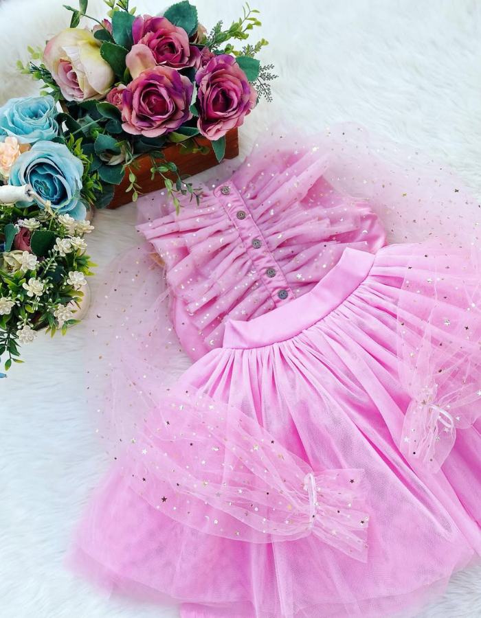 Shirley Ruffle Pink Top and Tulle Skirt Kids Dress Set