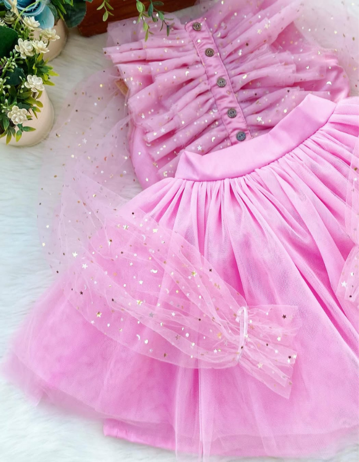 Shirley Ruffle Pink Top and Tulle Skirt Kids Dress Set