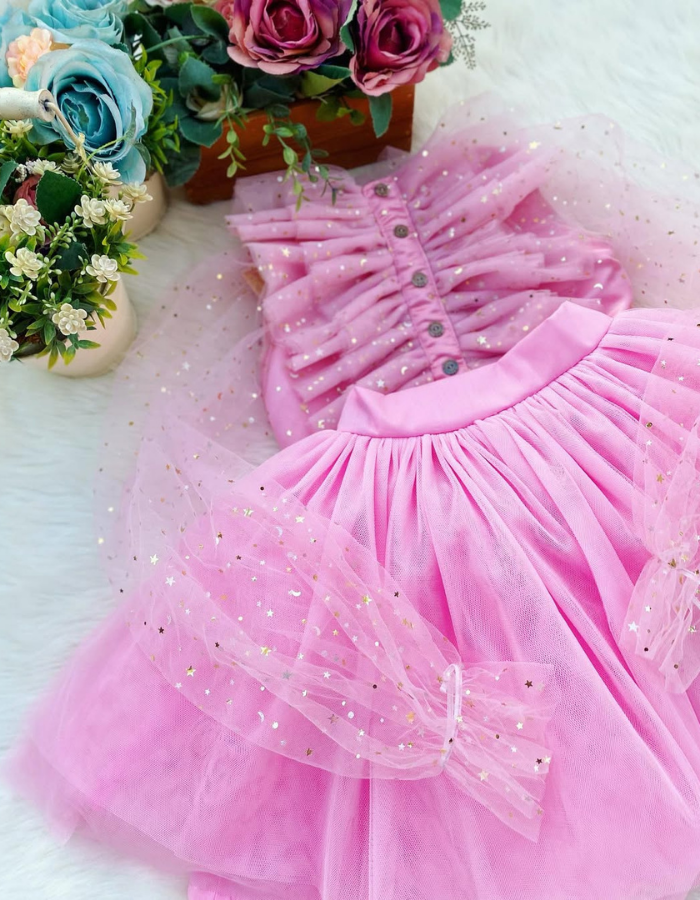 Shirley Ruffle Pink Top and Tulle Skirt Kids Dress Set