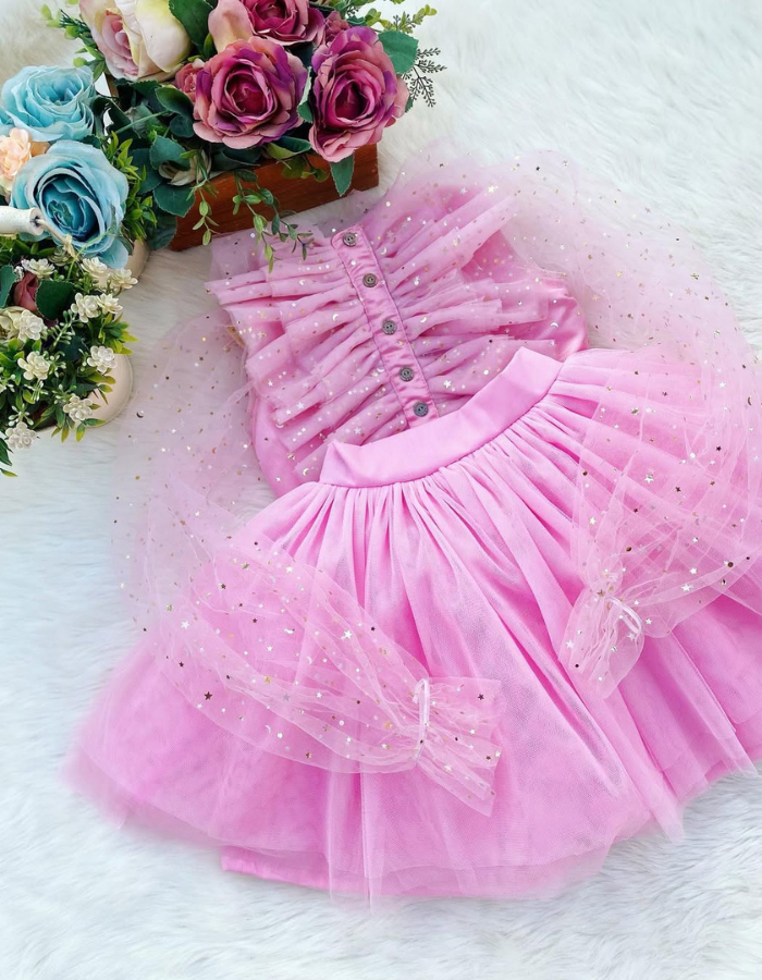 Shirley Ruffle Pink Top and Tulle Skirt Kids Dress Set
