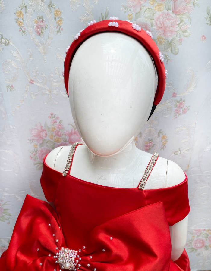 Iona Midi Length Bow Kids Gown with Pearls