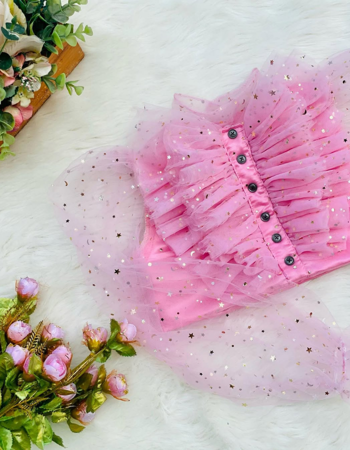 Shirley Ruffle Pink Top and Tulle Skirt Kids Dress Set