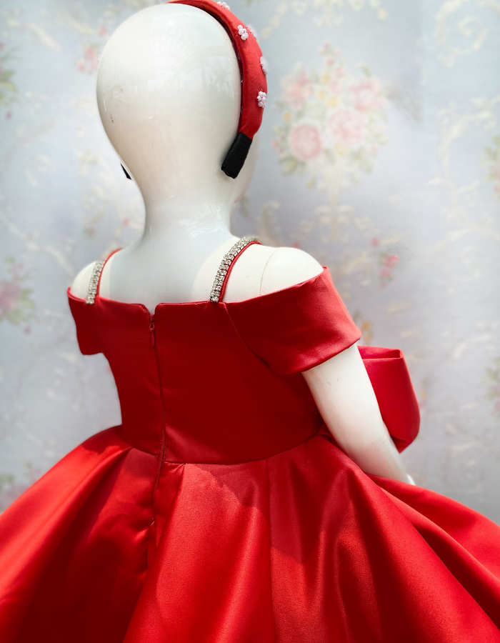 Iona Midi Length Bow Kids Gown with Pearls