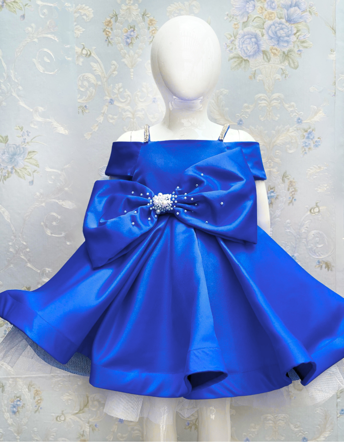 Iona Midi Length Bow Kids Gown with Pearls