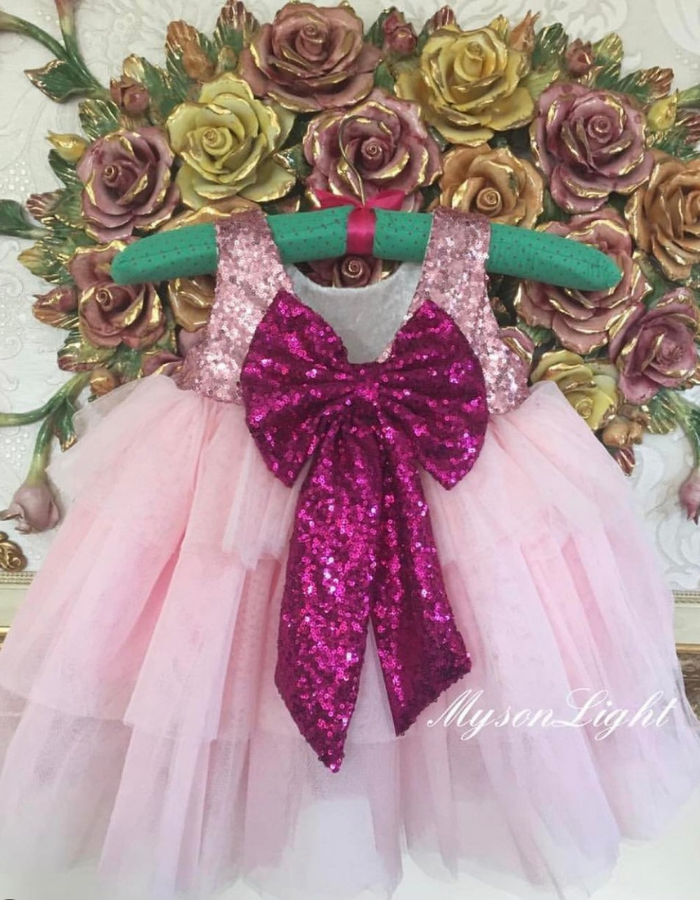 Classic Sequined Bow with Open Back Baby & Kids Gown