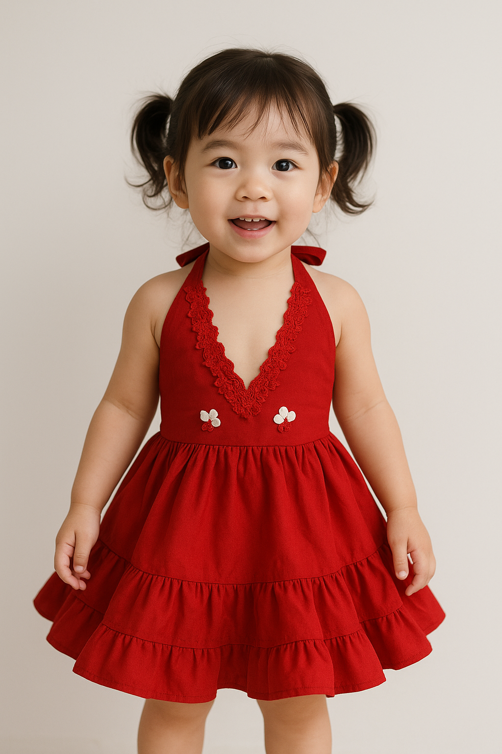Aubergine Halter Style Ruffle Kids Dress