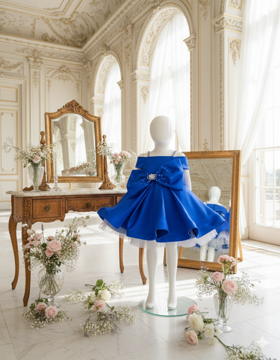 Iona Midi Length Bow Kids Gown with Pearls