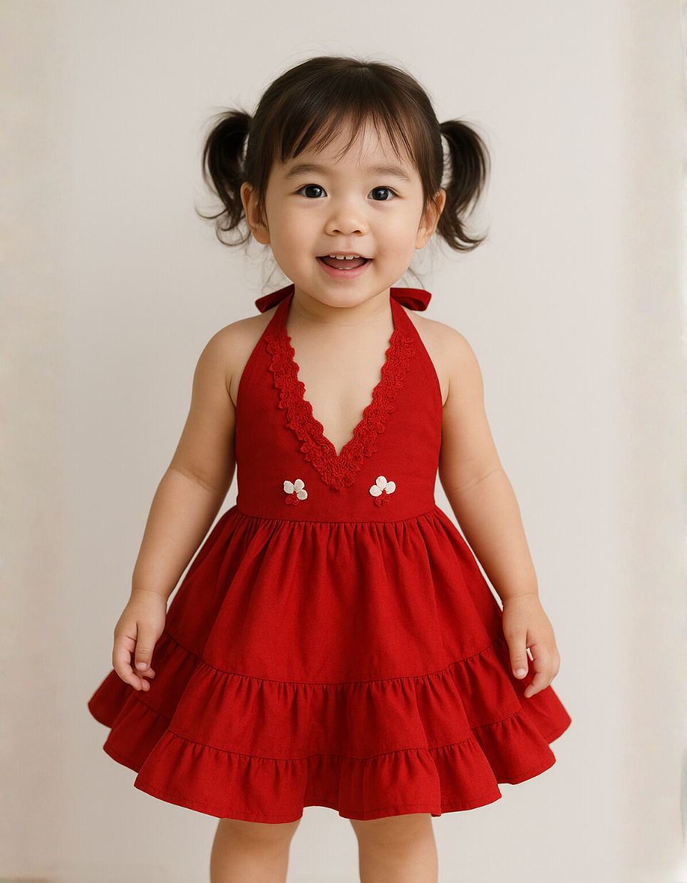 Aubergine Halter Style Ruffle Kids Dress